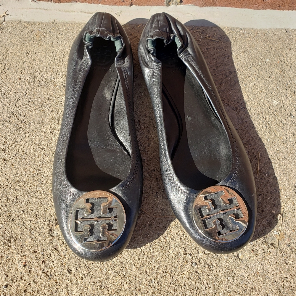 Tory Burch Minnie Travel Ballet Leather Black Flats